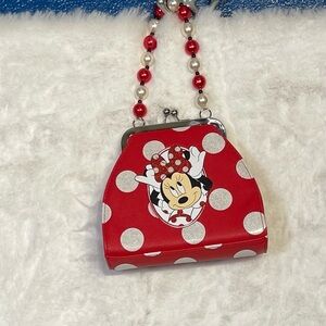 Disney Minnie Mouse Polka Dot Girls Valentines Day Red White Purse Bow Pearl